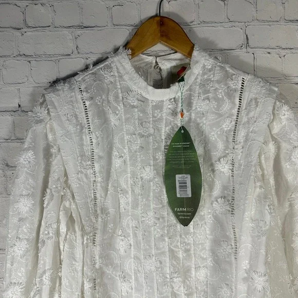 Farm Rio Off-White 3D Flower Pleated Mini Dress 312366 NWT Small - Picture 3 of 11